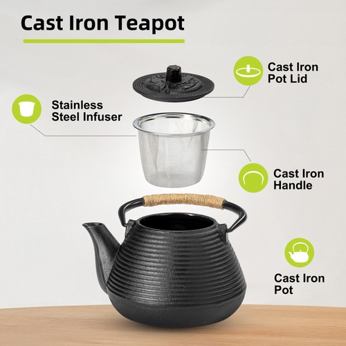 Cast Iron Teapot 30oz with Stainless Infuser Tetsubin Style - Picture 2 of 8