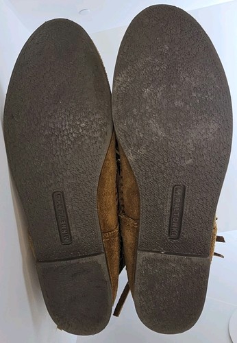 Stivali Minnetonka donna taglia 7 mocassino scamosciato marrone 3 strati frange pull on polpaccio - Foto 11 di 13