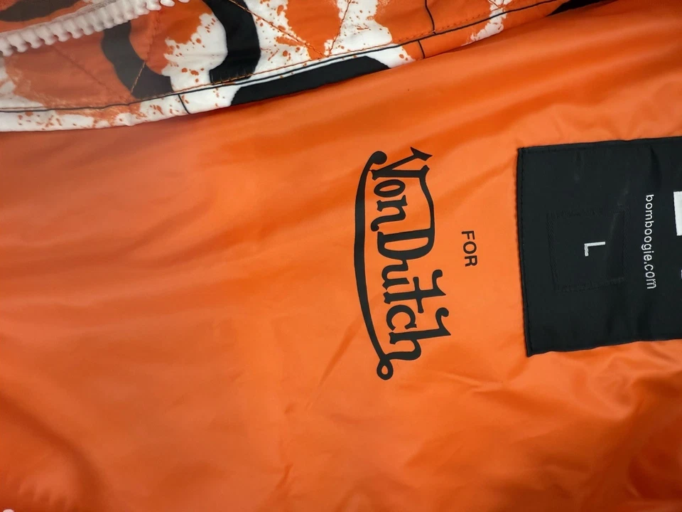 Von голландский пуховик куртка белый оранжевый логотип печать искусственного меха капюшон размер L - Изображение 4 из 4