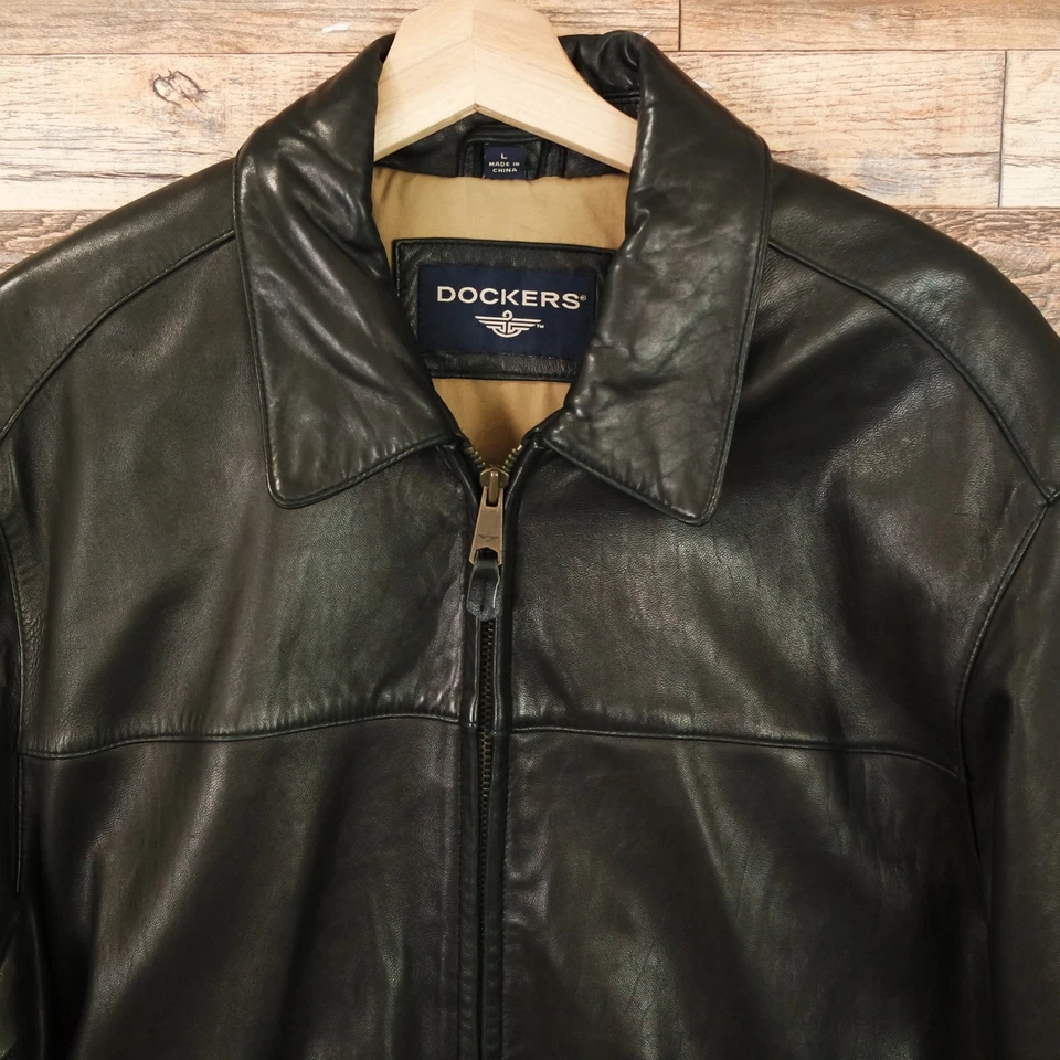 Dockers Hombre Chaqueta de Cuero Talla L Cremallera Completa Marrón Foto 2 de 4