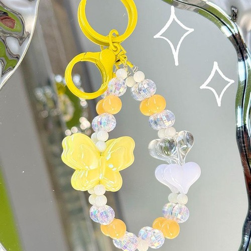 Butterfly Bowknot Beaded Mobile Phone Charm Strap Keychain Lanyard For Women - 第 9/16 張圖片