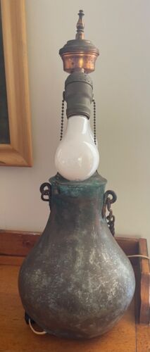 Antique Moonshine Copper Lamp- beautiful patina! Working double pull lights! - Picture 9 of 11