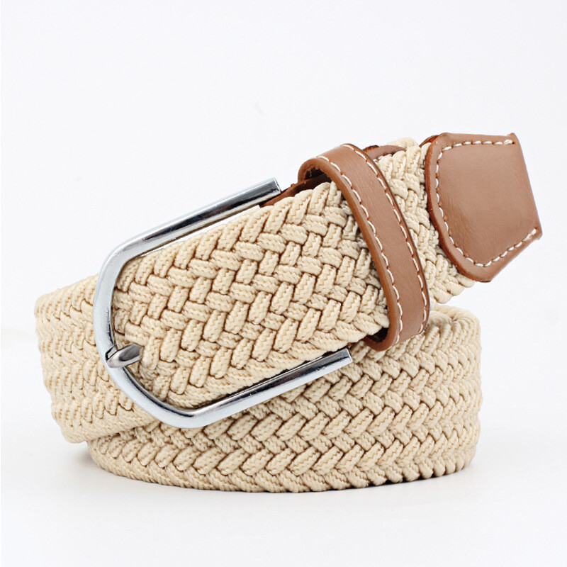 NEW Canvas Elastic Woven Leather Pin Buckle Waist Belt Stretch ...