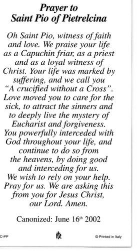 St. Padre Pio - Prayer - Relic Laminated Holy Card - Blessed by Pope Francis - Picture 2 of 5