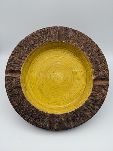 VTG Bitossi Ashtray Round Bowl Brown Mustard Glaze 60s 70s Italy Brutalist 10.5" - Picture 1 of 17