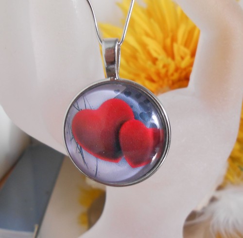 Ketten Anhänger Doppel Herz Liebe Glück Glas Cabochon 25 mm - Amulett - Bild 3 von 3