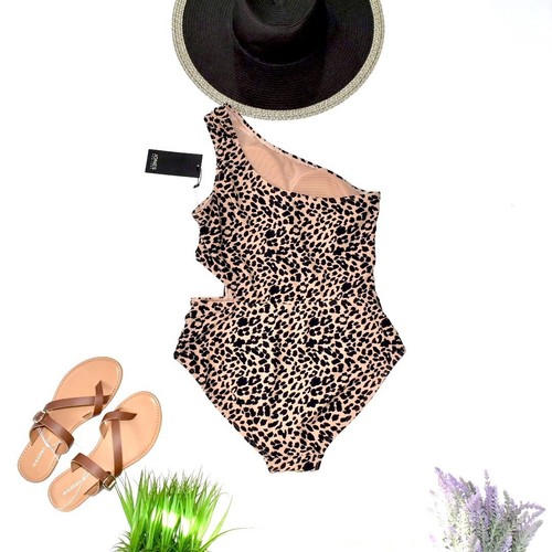 Sale!  $75 JONES NEW YORK Swimsuit One Shoulder Animal-Print/ Leopard size M - Picture 9 of 11