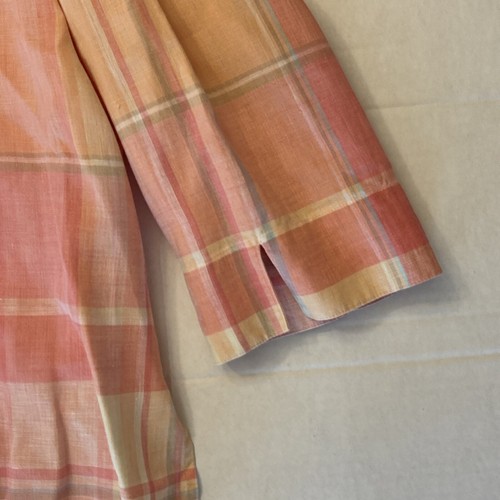 Vintage Liz Claiborne Women’s Linen Button Up Plaid Shirt Pink Peach Size L - Picture 3 of 9
