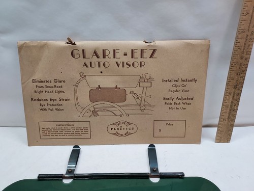 GLARE-EEZ AUTO VISOR - Green - R.W. KERR CO PLASTICS - clips on - listing #2 - Picture 3 of 12