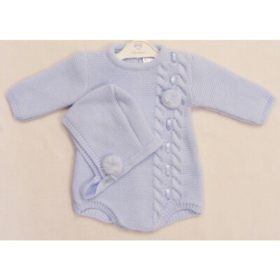 Boys Spanish Knitted Pom Pom Set Boys Spanish Knitted Outfit Camel /& Baby Blue