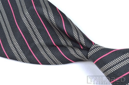 RALPH LAUREN PURPLE LABEL Black Pink Striped 100% Silk Mens Luxury Tie - 3.75"