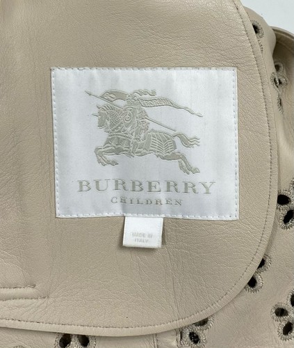 Burberry Bomber Jacket Leather Full Zip Limestone Made In Italy Size 10 Years - Picture 4 of 13