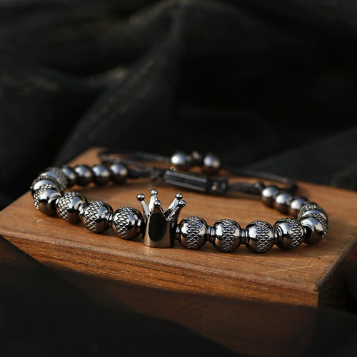 Precioso Brazalete de Cuentas de Cobre Corona Piedra Natural Negro Mate Mate Dije Para Hombre Circonio Circonio - Imagen 63 de 73