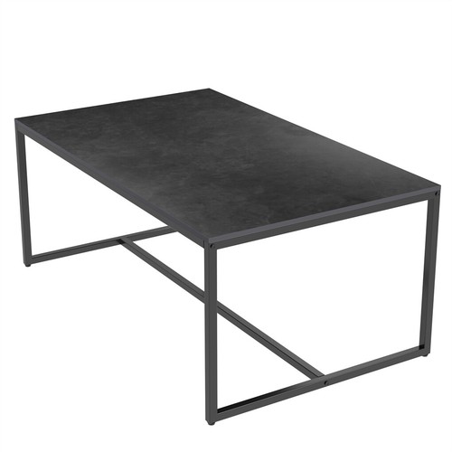 WISFOR Industrial Coffee Table Rectangular Black Grey Marble Top 39.4x23.6x16.2" - Picture 7 of 12