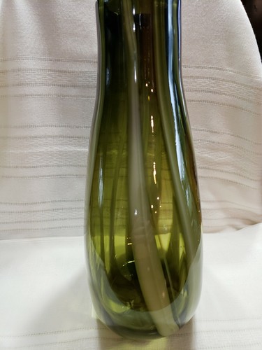 Hand Blown~Murano Style~Art Glass~Green Pulled Swirls~14.25" Teardrop Vase(TS) - Picture 3 of 8