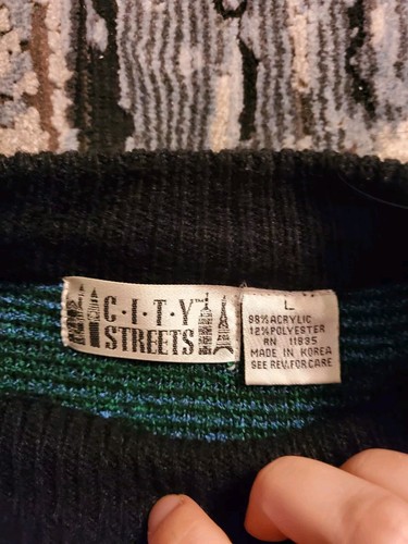 Vintage 80s City Streets Blue And Green Geometric Print Sweater Womens Size L - Picture 5 of 9