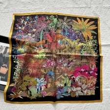 100% Silk 27" Square Scarf Women Neckerchief Wrap Bandana Colorful Trees Flowers