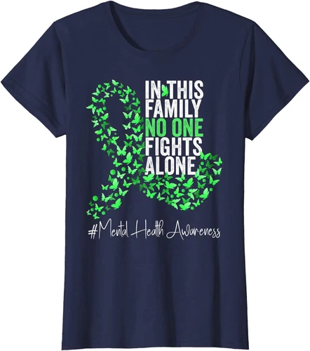 Mental Health Awareness Month Green Ribbon Butterfly Ladies' Crewneck T-Shirt