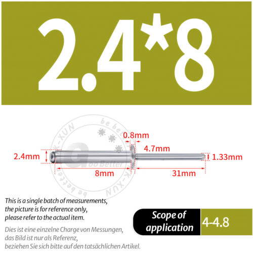 POP RIVETS ALUMINIUM BODY STEEL MANDREL OPEN END DOME HEAD 2mm 2.4mm 4mm - 6.4mm - Picture 33 of 174