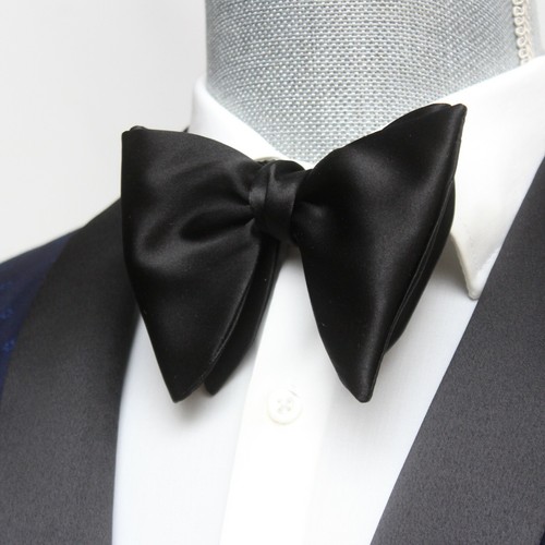Camellucci Men's Self-tied Bow Tie Big Butterfly Black Charmeuse Silk S013 - Picture 8 of 14
