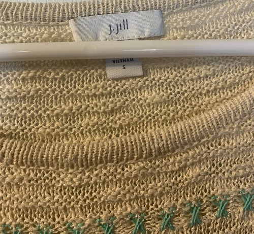J. Jill Embroidered Cotton Blend Sweater Size S 3/4 Sleeves Oatmeal Beachy Knit - Picture 6 of 7