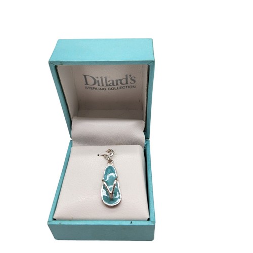 Sterling Silver Flip Flop Sandal Charm Enamel Dillard's Teal New Beach Summer - Picture 3 of 4