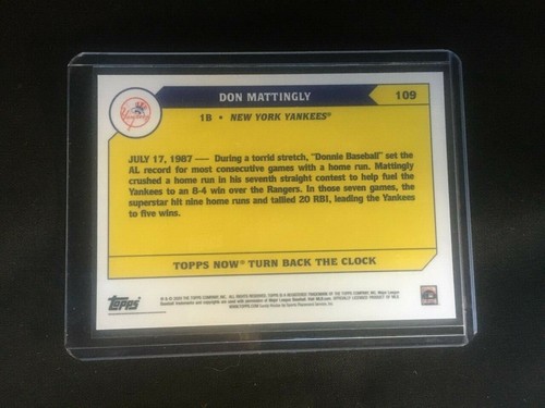 DON MATTINGLY2020 TOPPS NOW  #109  CHERRY 6/7  HOMERS IN RECORD 7TH STRAIGHT GM - Picture 4 of 4