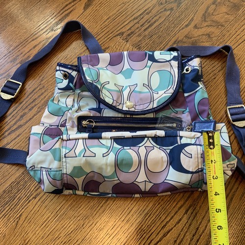 Coach Kyra Scarf Signature Backpack Tote F19279 Purple Teal Retail $298 EUC - Picture 8 of 12