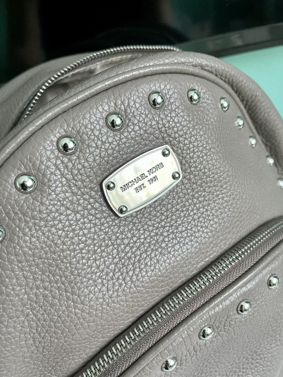 Michael Kors Abbey Studded Pebbled Leather Backpack Taupe | eBay