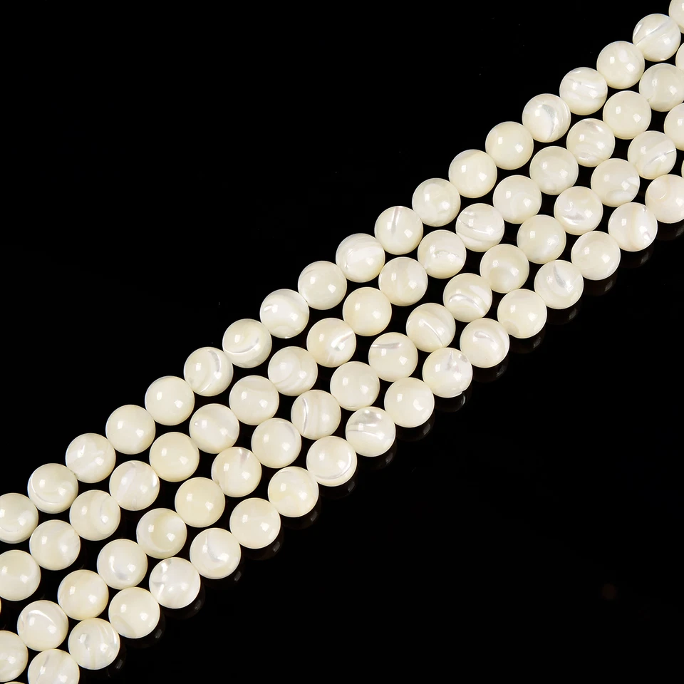 Iridescent White Mother of Pearl MOP Shell Smooth Round 3mm to 12mm 15.5'' Strd - Image 2 of 4