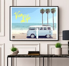 VW Campervan Print - Wall Art artwork Camper Van Life Surf Volkswagen poster