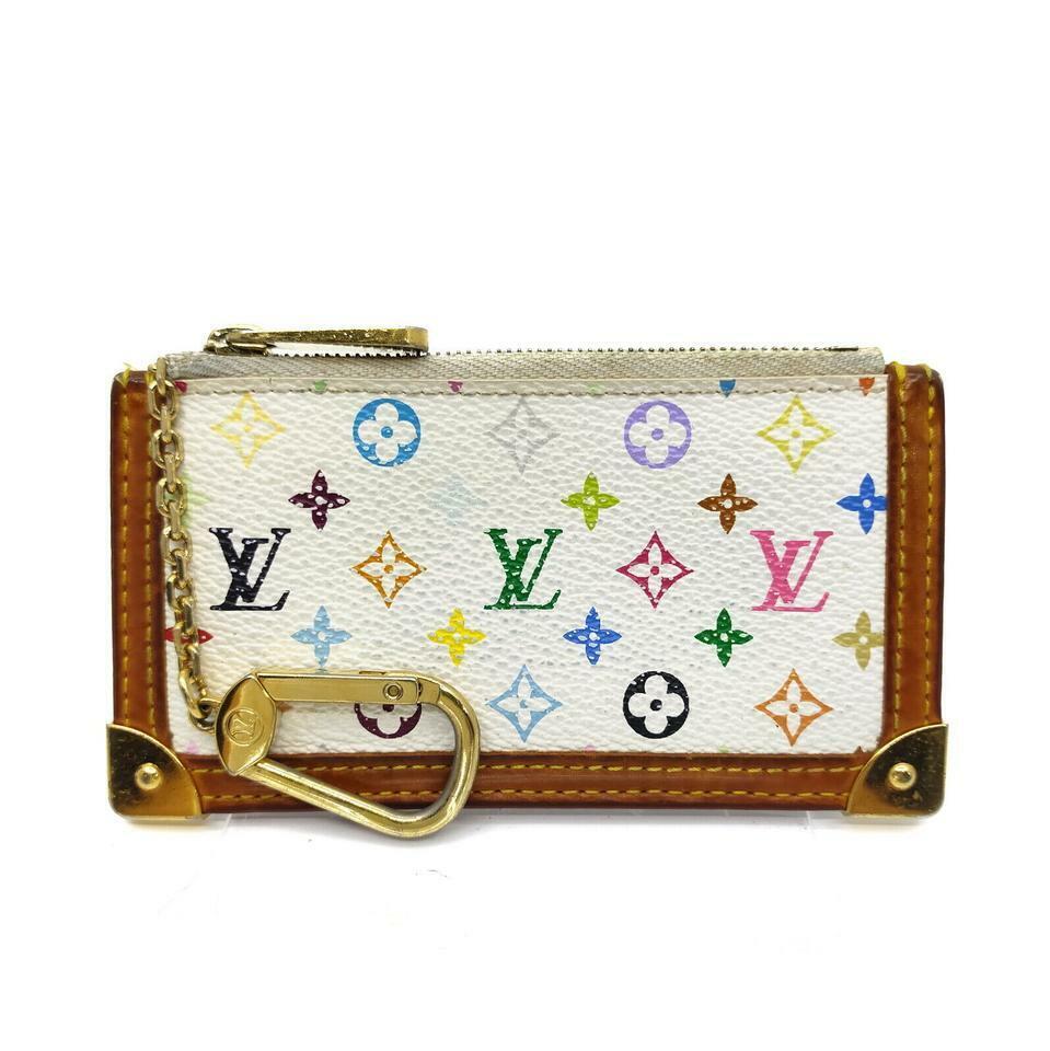 Louis Vuitton White Monogram Multicolor Key Pouch Pochette Cles