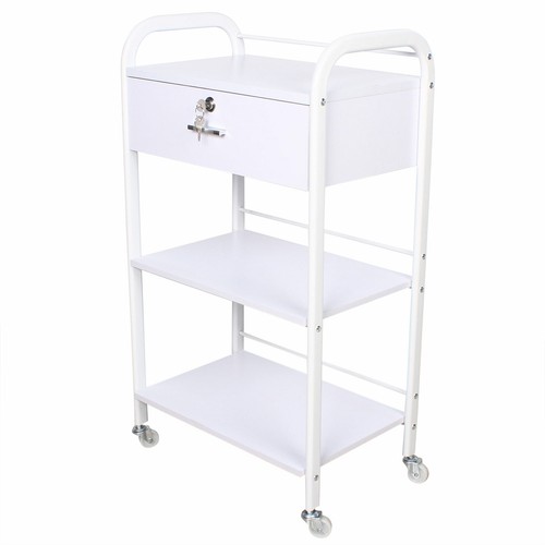 3-stufiger mobiler rollbarer Allzweckwagen Kosmetikerwagen Trolley weiß mit 4 Rollen - Bild 8 von 12