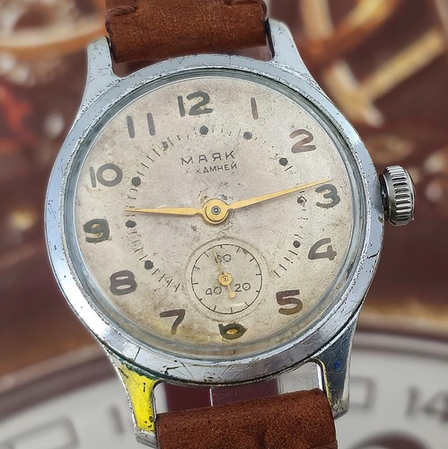 Orologio Vintage URSS MAYAK 16 Jewels Rarissimo Orologio Da Polso Meccanico Pobeda 1MChZ - Foto 12 di 23