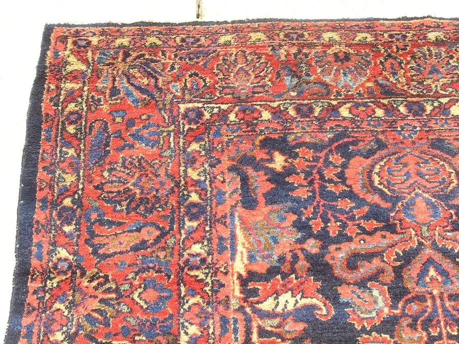 Antique Lilahan Bakhtiari Oriental Rug Carpet Transitional 7' x 10'6" Navy Blue - Image 3 of 4