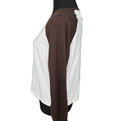 Hollister NWOT Women’s Easy Long-Sleeve Raglan T-Shirt in Espresso|White-Small - Picture 6 of 9