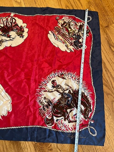 Vintage Polo Ralph Lauren Equestrian Rodeo 100% Silk Red White Blue 26” Scarf - Picture 9 of 13