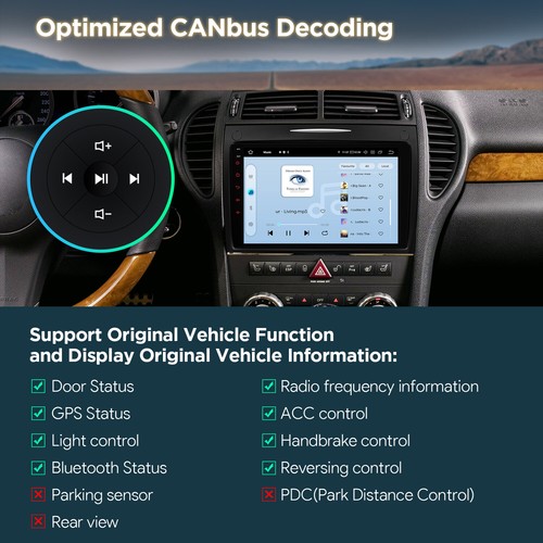 9" Android 14 8+256GB Car Stereo Radio GPS For Mercedes-Benz R171 SLK200 SLK280 - Picture 18 of 19
