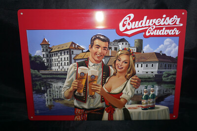 Budweiser Budvar Bier Beer Lager Blechschild Metallschild Schild Emblem NEU OVP