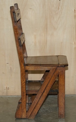 ANTIQUE 1880 ARTS & CRAFTS METAMORPHIC LIBRARY STEPS ORIGINAL CARPET UPHOLSTERY - Picture 12 of 22