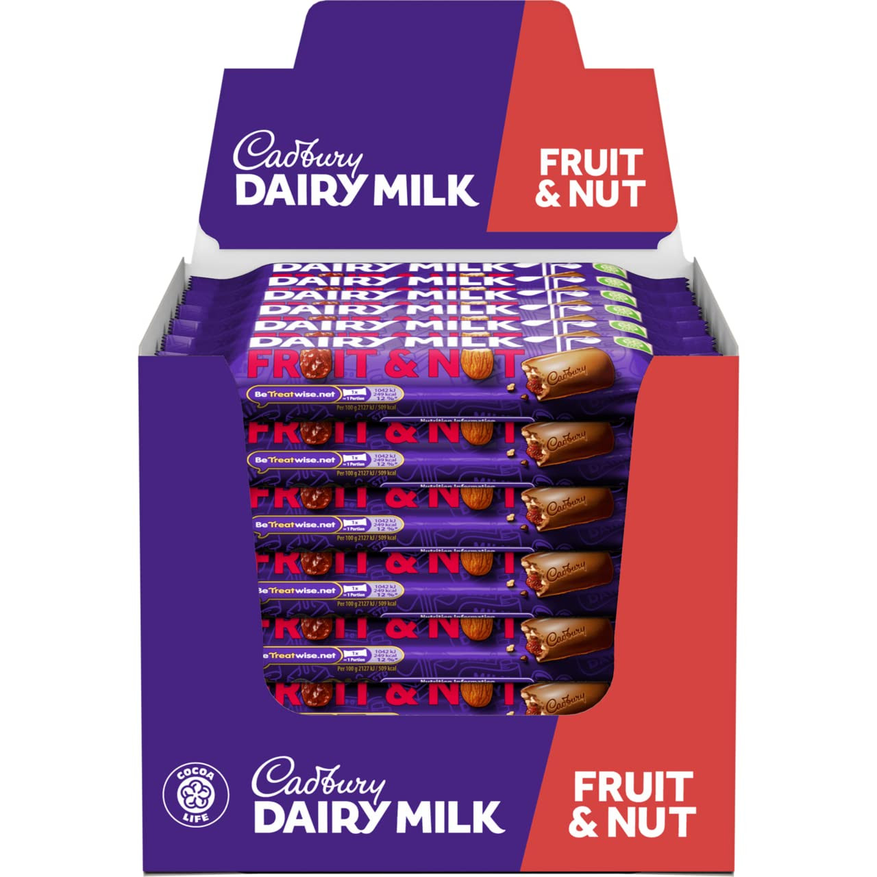 Шоколадный батончик Cadbury Dairy с молочными фруктами и орехами, одинарный, 49 Г (в упаковке 48 штук)