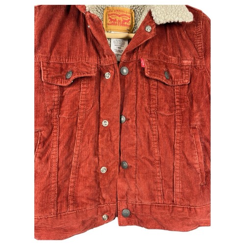 Levis Jacket Kids 7 Regular Corduroy Sherpa Lined Trucker Snap Up Rust Orange - Picture 7 of 13