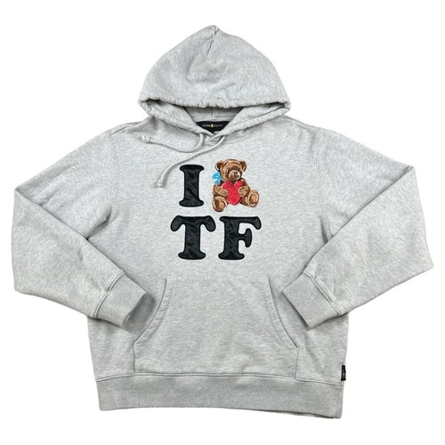 Teddy Fresh Hoodie Sweatshirt Embroidered I Heart Teddy Fresh Size Medium Gray