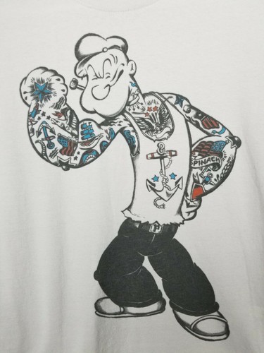 Popeye Matrose T-Shirt Herren L Kurzarm grau Grafik Spinat Tattoo Cartoon - Bild 3 von 11
