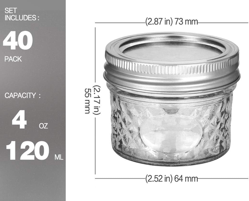 Mason Jars 4 OZ, Canning Jars with Regular Lids, Ideal for Jam, Honey, Wedding F - 第 2/12 張圖片