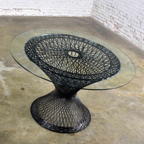 MCM Spun Fiberglass Round Dining Table with Glass Top - Picture 12 of 12