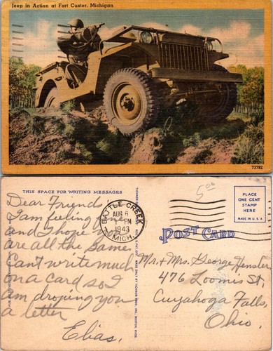 Jeep in Action Fort Custer Michigan MI Postcard