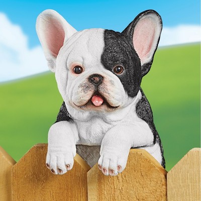 Adorable Smiling French Bulldog Puppy Dog Fence Hanger Garden