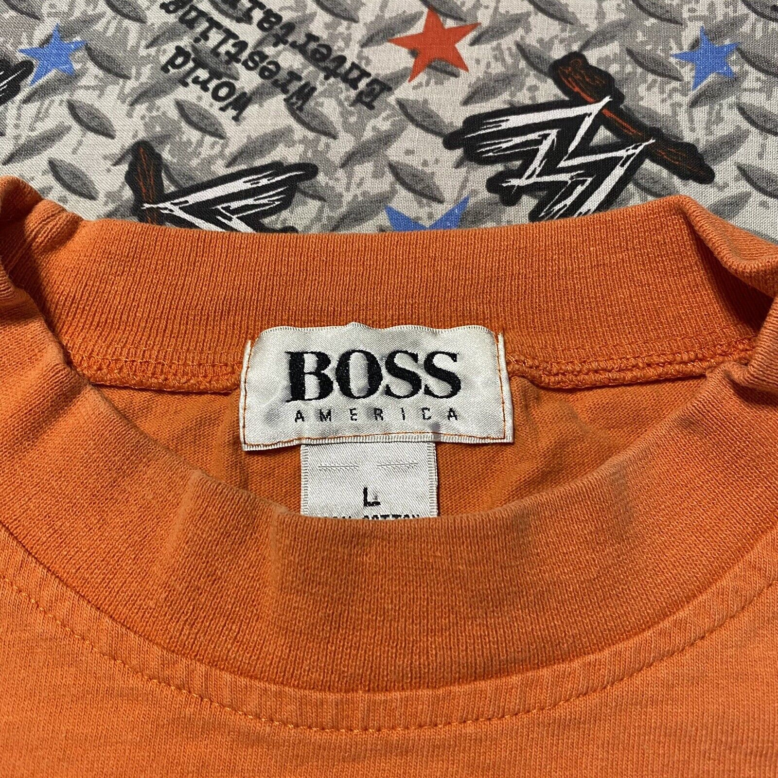 Boss America T-Shirt Men's Large Orange Short Sle… - image 3