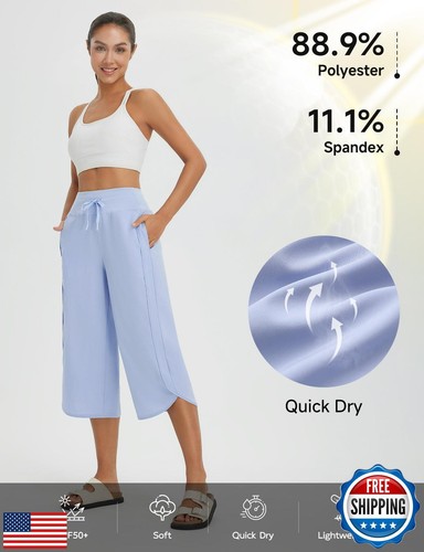 baleaf Damen Caprihose weites Bein sportliche Yoga Caprihose mit Taschen Quick D - Bild 5 von 5